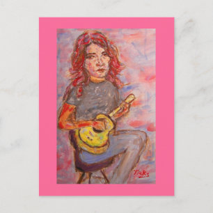 Carte Postale fille aux cheveux rouges et ukulele