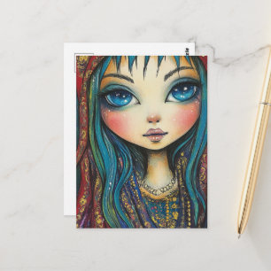 Carte Postale Fille aux yeux bleus et aux cheveux