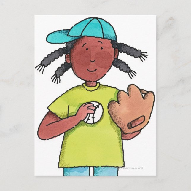 Carte Postale Fille avec Baseball & Glove (Devant)