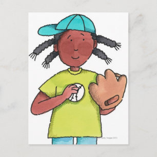 Carte Postale Fille avec Baseball & Glove