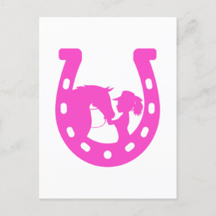 Carte Postale Fille avec cheval et Casquette occidental Hot rose