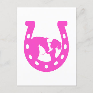Carte Postale Fille avec cheval et Casquette occidental Hot rose