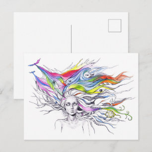Carte Postale Fille avec des rêves dans ses cheveux Surreal imag