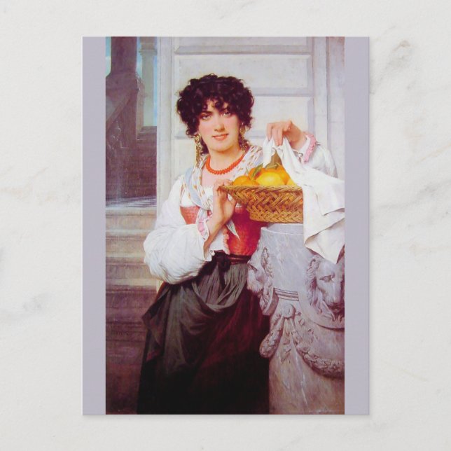 Carte Postale Fille avec panier d'oranges et de citrons par lave (Devant)