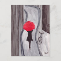 Fille avec peinture à parapluie rouge
