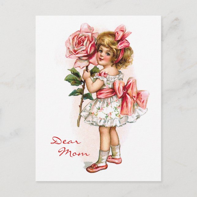 Carte Postale Fille avec Rose (Devant)