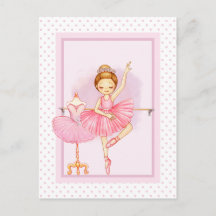 Fille ballerine & ours en peluche rose à pois