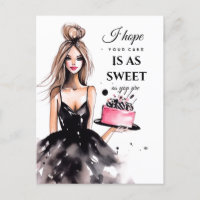 Fille blonde robe noire gâteau d'anniversaire aqua