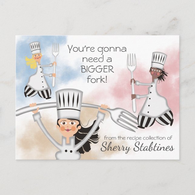 Carte Postale Fille chef fourche cuisine cuisson livre de recett (Devant)