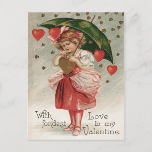 Carte Postale Fille Coeur Parapluie Douche de pluie