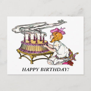Carte Postale Fille d'anniversaire vintage avec gâteau