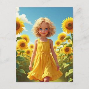 Carte Postale Fille dans le domaine de l'art du tournesol