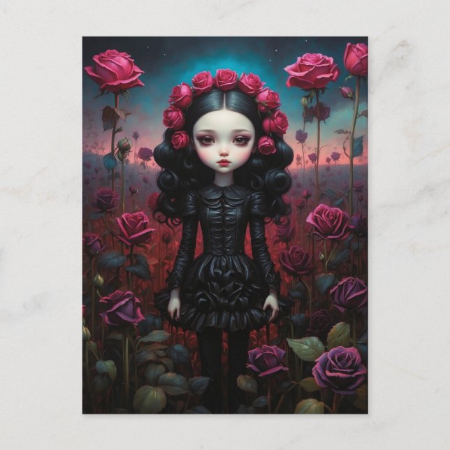 Carte Postale Fille dans un champs de roses (Devant)