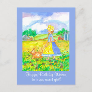 Carte Postale Fille De Ferme Des Prairies Marchant Un Chien Joye