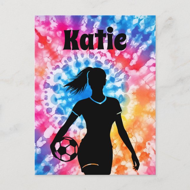 Carte Postale Fille de football Personnalisé Cravate-Dye Rainbow (Devant)
