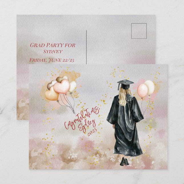Carte Postale Fille de la fête de graduation Félicitations (Devant / Derrière)
