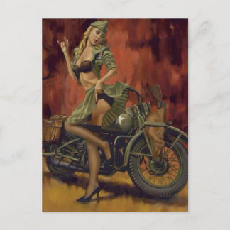 CARTE POSTALE FILLE DE PIN-UP ET MOTO