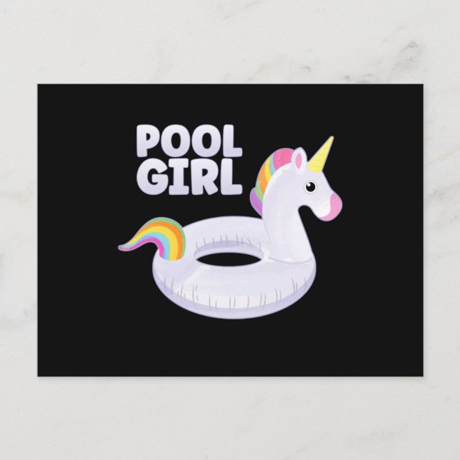 Carte Postale Fille de Piscine Licorne Flotte Party Vacances d'É (Devant)