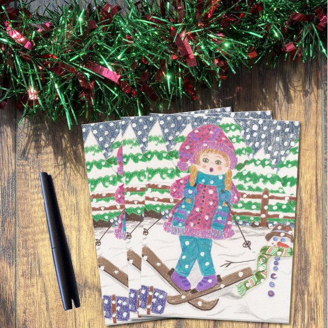 Carte Postale fille de ski (Choose the number of postcards you want . (Just 1 or more ? ) )