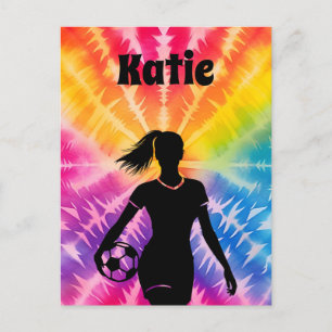 Carte Postale Fille de soccer Personnalisée Cravate-Dye Rainbow