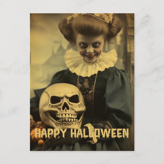 Carte Postale Fille de sorcière méchante mignonne d'Halloween en (Devant)