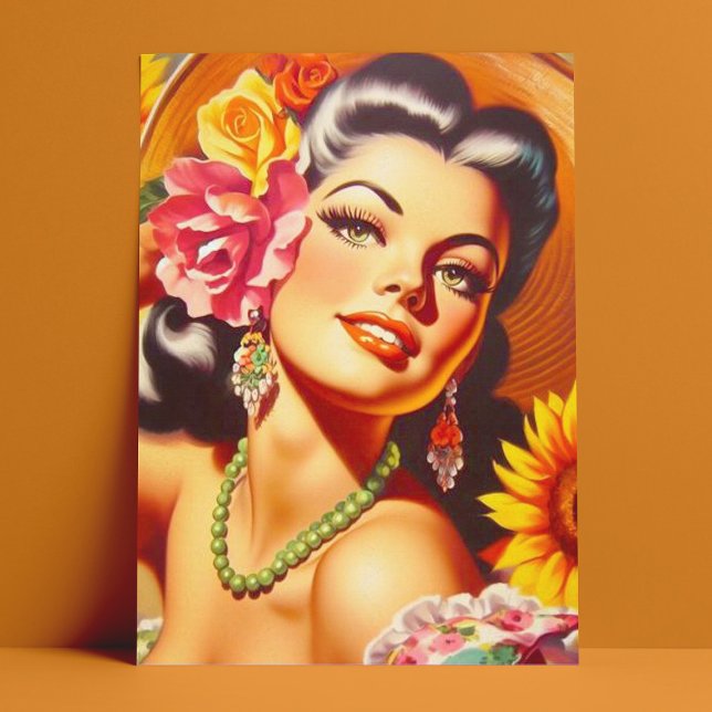 Carte Postale Fille de tournesol vintage (Créateur téléchargé)