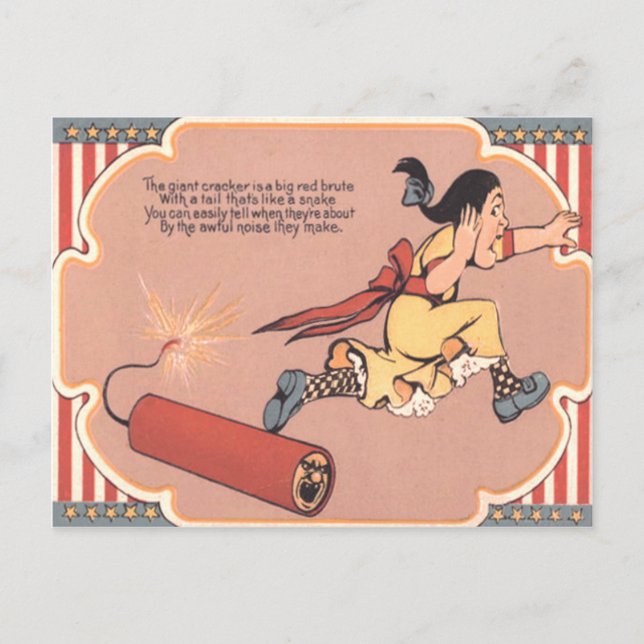 Carte Postale Fille effrayée pétard feux d'artifice (Devant)