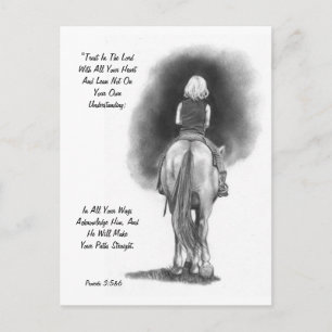 Carte Postale Fille En Cheval, Crayon Art : Verset Bible : Prove