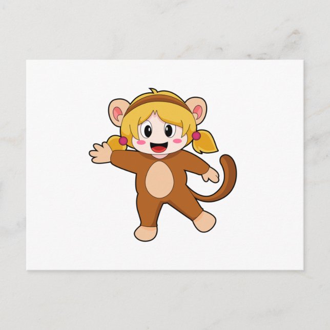 Carte Postale Fille en costume de singe (Devant)