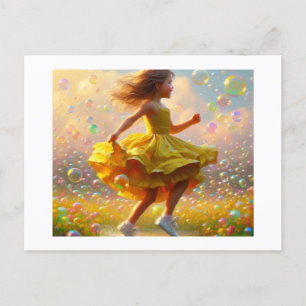 Carte Postale Fille en robe jaune,