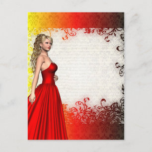 Carte Postale Fille en robe rouge