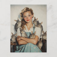 Fille entourée de lapins