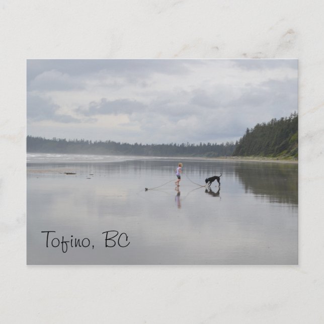 Carte Postale Fille et chien à la plage (Devant)
