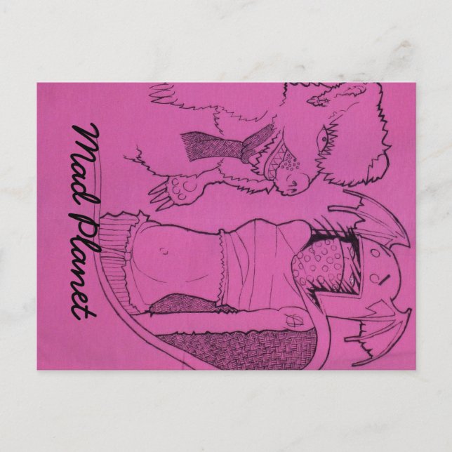 Carte Postale Fille fantôme rose et ours en colère (Devant)