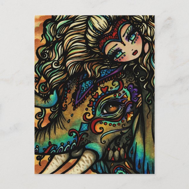 Carte Postale Fille féerique d'art d'imaginaire d'éléphant (Devant)
