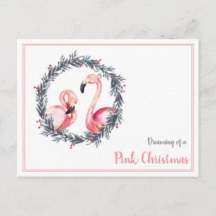 Carte Postale Fille Flamant rose rêvant d'un Noël rose