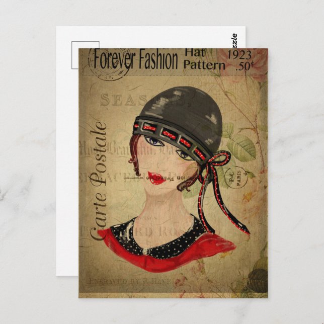 Carte Postale Fille Flapper Art Déco (Devant / Derrière)