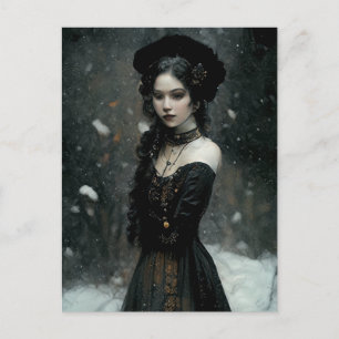 Carte Postale Fille gothique en hiver. Il neige.