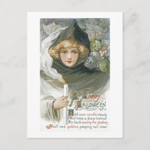 Carte Postale Fille Halloween vintage
