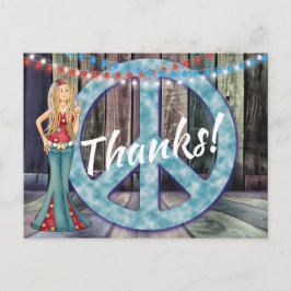 Carte Postale Fille Hippie et Merci Signe de Paix ! Merci