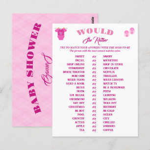 Carte Postale Fille Jeux de Baby shower Prédiction et conseil.
