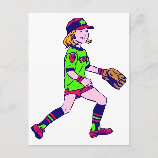 Carte Postale Fille Jouant Au Baseball (Devant)