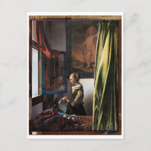 Carte Postale Fille lisant une lettre à une fenêtre ouverte, Ver