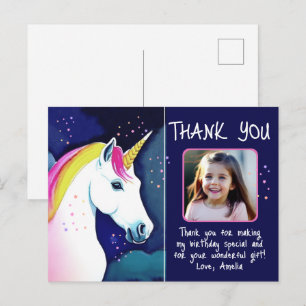 Carte Postale Fille Magique Licorne Photo Anniversaire Merci