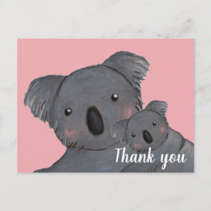 Carte Postale Fille merci koala rose bébé