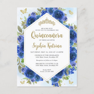 Carte Postale Fille moderne Royal bleu Floral or Quinceañera