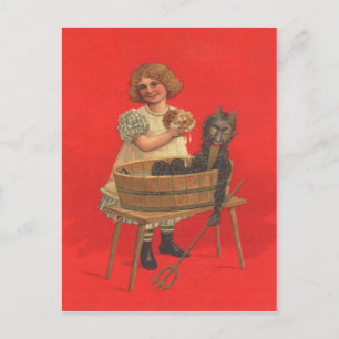 Carte Postale Fille nettoyant Krampus