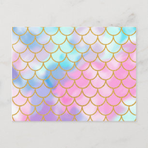 Carte Postale Fille Pastel Ombre Parties scintillant or Sirène