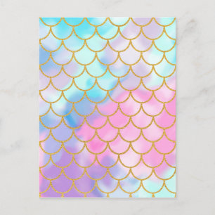 Carte Postale Fille Pastel Ombre Parties scintillant or Sirène