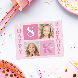 Carte Postale Fille Photo rose mignonne Joyeux Monogramme d'anni
